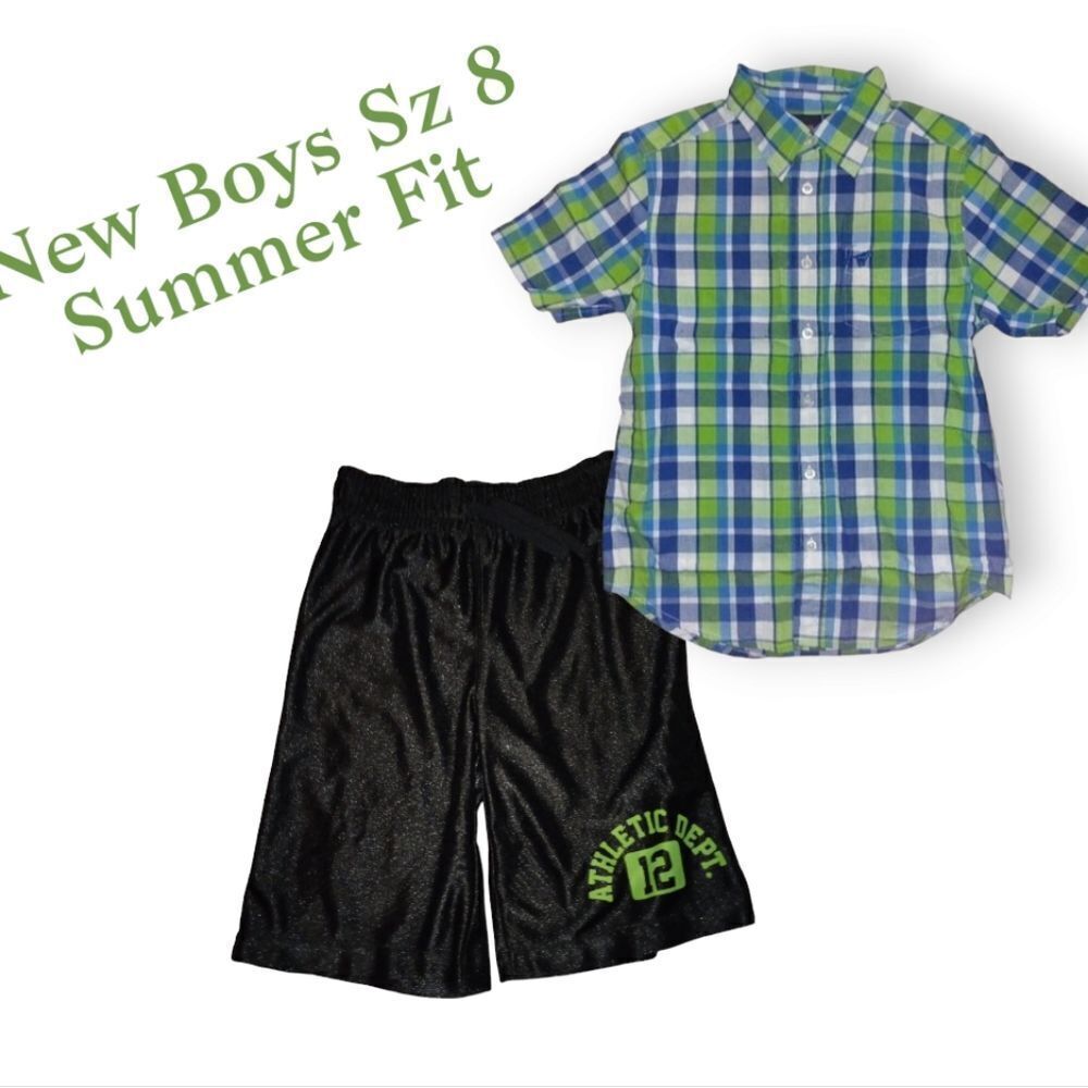 💕5/$18 Boy's Wranglers Collard Polo Shirt Sz.8M & Athletic Shorts Set